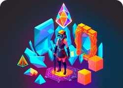 Imagem de uma personagem de videogame usando uma roupa de guerreira e com uma espada na mão em um ambiente virtual.